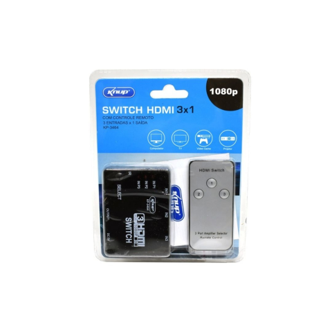 Switch Hdmi 3x1 3entrada 1 Saida C/controle Kp-3464 1080p