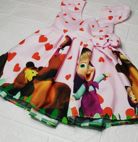 Vestido Rodadoo Personagem Masha E O Urso Infantil Veste 1 E 2 Anos