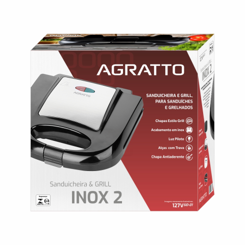 Sanduicheira Inox 2 Sid 01 750w 127v 8383 Agratto